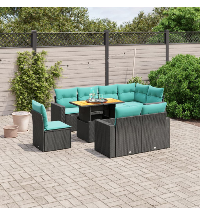Salon de jardin 9 pcs avec coussins noir résine tressée | Mobilier & Déco