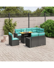 Salon de jardin 9 pcs avec coussins noir résine tressée | Mobilier & Déco