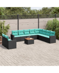 Salon de jardin 11 pcs avec coussins noir résine tressée | Mobilier & Déco