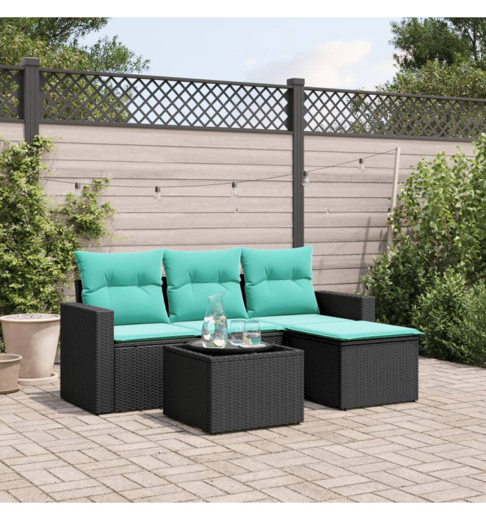 Salon de jardin 5 pcs avec coussins noir résine tressée | Mobilier & Déco