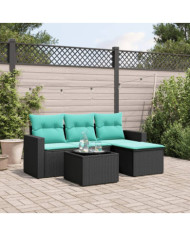 Salon de jardin 5 pcs avec coussins noir résine tressée | Mobilier & Déco