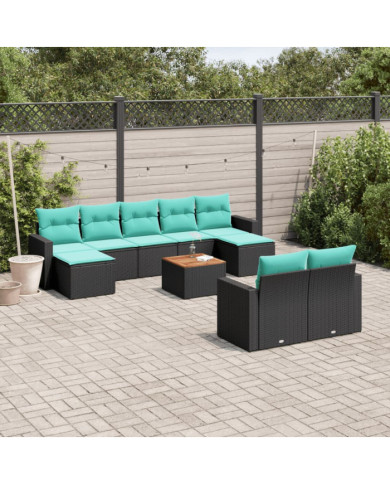 Salon de jardin 10 pcs avec coussins noir résine tressée | Mobilier & Déco