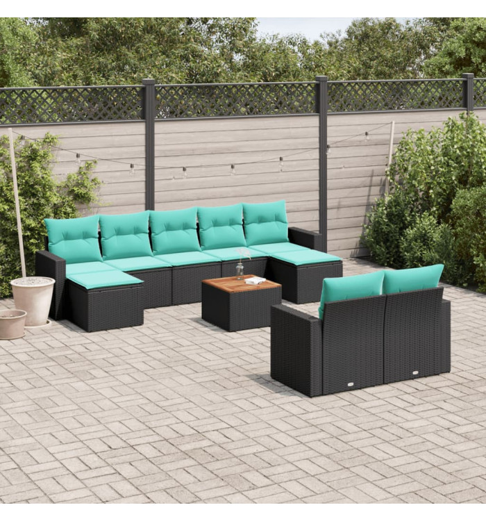 Salon de jardin 10 pcs avec coussins noir résine tressée | Mobilier & Déco