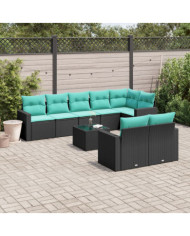Salon de jardin 9 pcs avec coussins noir résine tressée | Mobilier & Déco
