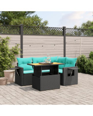 Salon de jardin 5 pcs avec coussins noir résine tressée | Mobilier & Déco