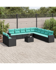 Salon de jardin avec coussins 12 pcs noir résine tressée | Mobilier & Déco