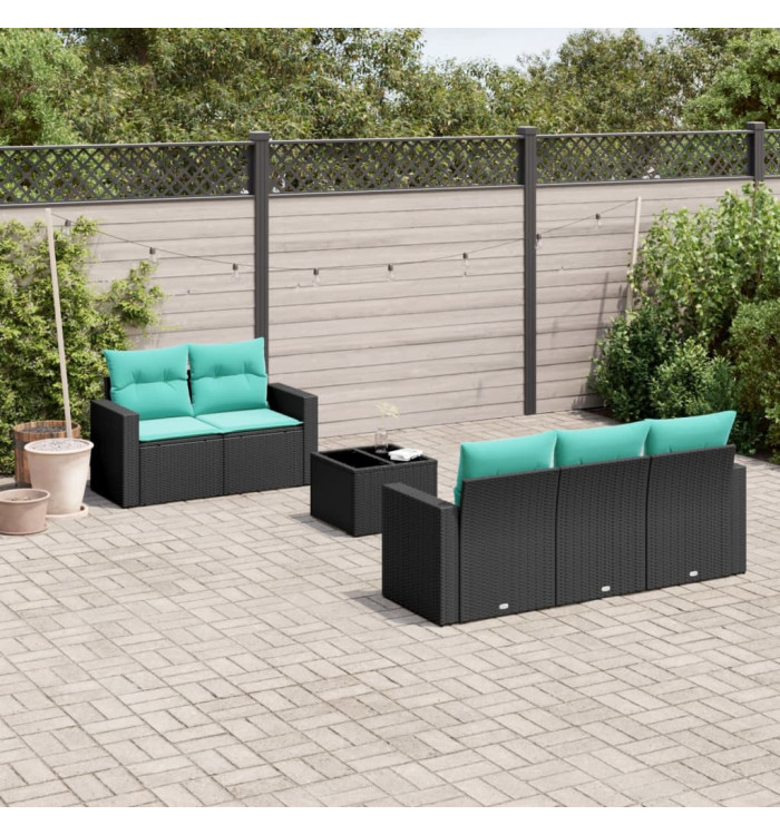 Salon de jardin 6 pcs avec coussins noir résine tressée | Mobilier & Déco