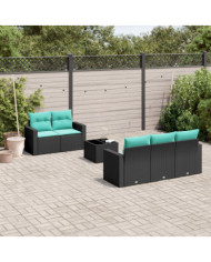 Salon de jardin 6 pcs avec coussins noir résine tressée | Mobilier & Déco