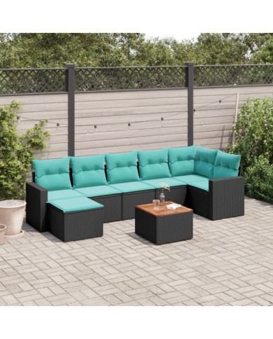 Salon de jardin 8 pcs avec coussins noir résine tressée | Mobilier & Déco