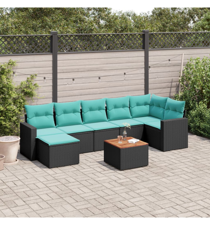 Salon de jardin 8 pcs avec coussins noir résine tressée | Mobilier & Déco