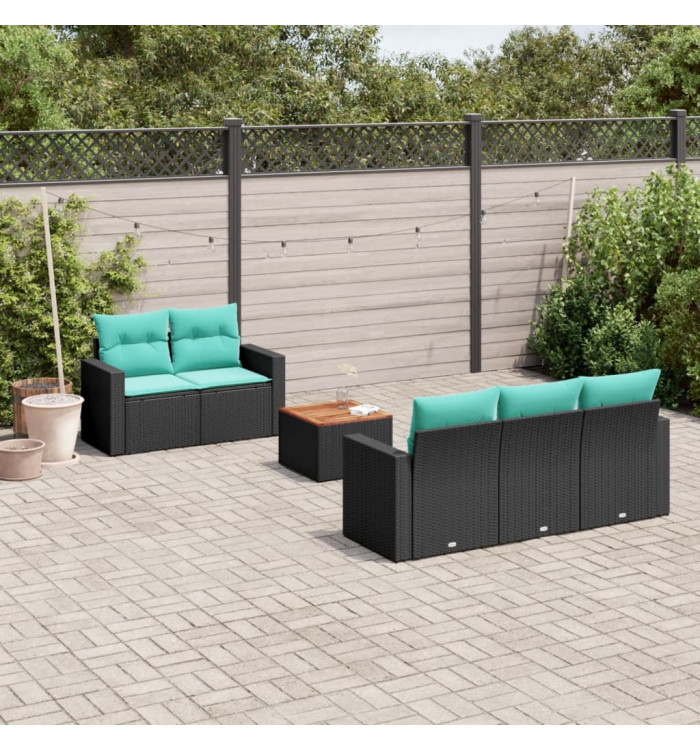 Salon de jardin 6 pcs avec coussins noir résine tressée | Mobilier & Déco
