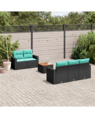 Salon de jardin 6 pcs avec coussins noir résine tressée | Mobilier & Déco