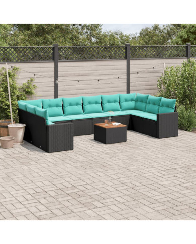 Salon de jardin 11 pcs avec coussins noir résine tressée | Mobilier & Déco
