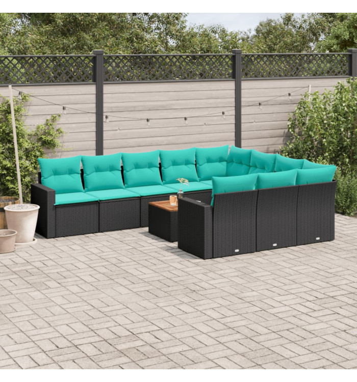 Salon de jardin 11 pcs avec coussins noir résine tressée | Mobilier & Déco