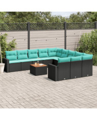 Salon de jardin avec coussins 12 pcs noir résine tressée | Mobilier & Déco