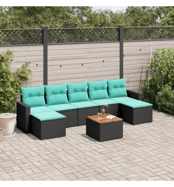 Salon de jardin 8 pcs avec coussins noir résine tressée | Mobilier & Déco