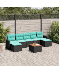 Salon de jardin 8 pcs avec coussins noir résine tressée | Mobilier & Déco
