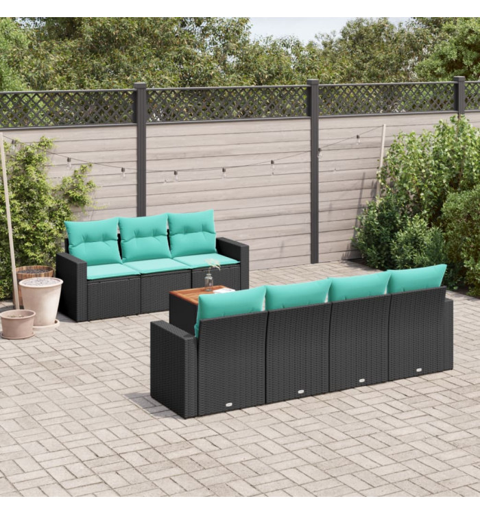Salon de jardin 8 pcs avec coussins noir résine tressée | Mobilier & Déco
