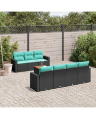 Salon de jardin 8 pcs avec coussins noir résine tressée | Mobilier & Déco