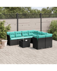 Salon de jardin 9 pcs avec coussins noir résine tressée | Mobilier & Déco