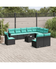 Salon de jardin 11 pcs avec coussins noir résine tressée | Mobilier & Déco