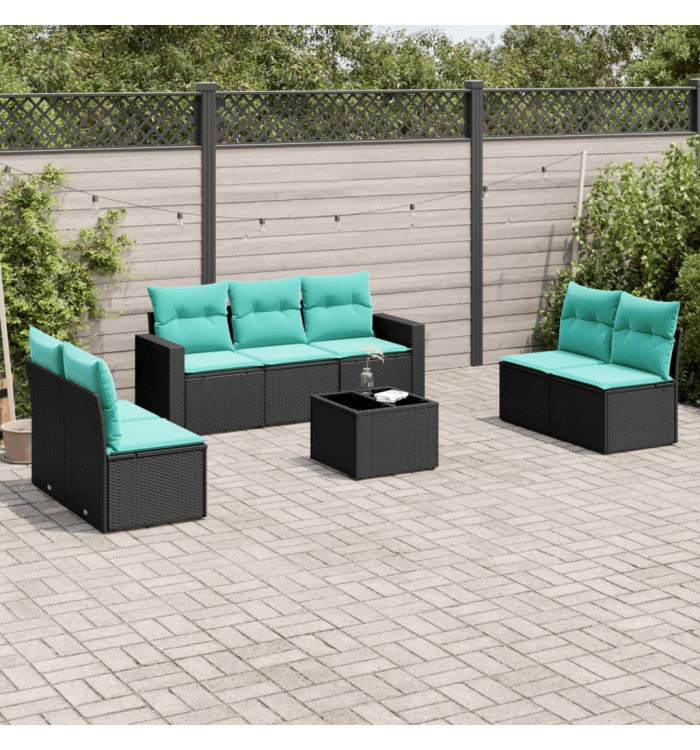 Salon de jardin 8 pcs avec coussins noir résine tressée | Mobilier & Déco