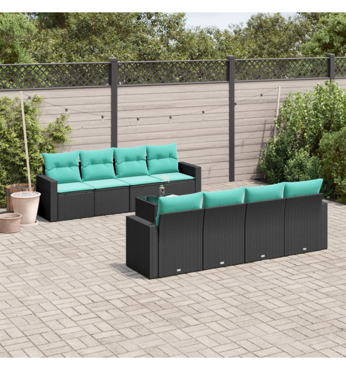 Salon de jardin 9 pcs avec coussins noir résine tressée | Mobilier & Déco