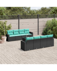 Salon de jardin 9 pcs avec coussins noir résine tressée | Mobilier & Déco