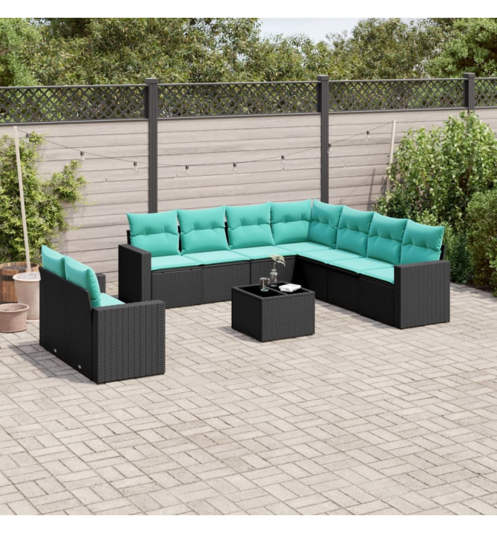 Salon de jardin 10 pcs avec coussins noir résine tressée | Mobilier & Déco