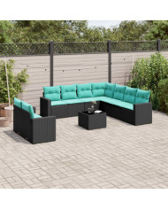 Salon de jardin 10 pcs avec coussins noir résine tressée | Mobilier & Déco