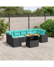 Salon de jardin 8 pcs avec coussins noir résine tressée | Mobilier & Déco