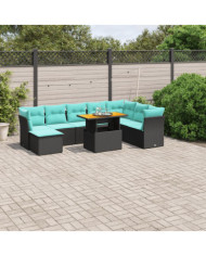 Salon de jardin 9 pcs avec coussins noir résine tressée | Mobilier & Déco