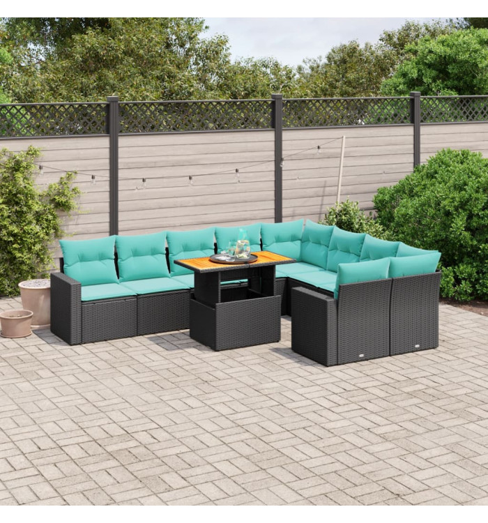 Salon de jardin 10 pcs avec coussins noir résine tressée | Mobilier & Déco