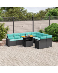 Salon de jardin 10 pcs avec coussins noir résine tressée | Mobilier & Déco