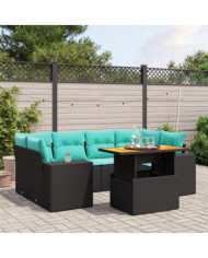 Salon de jardin 7 pcs avec coussins noir résine tressée | Mobilier & Déco
