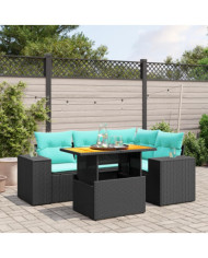 Salon de jardin 5 pcs avec coussins noir résine tressée | Mobilier & Déco