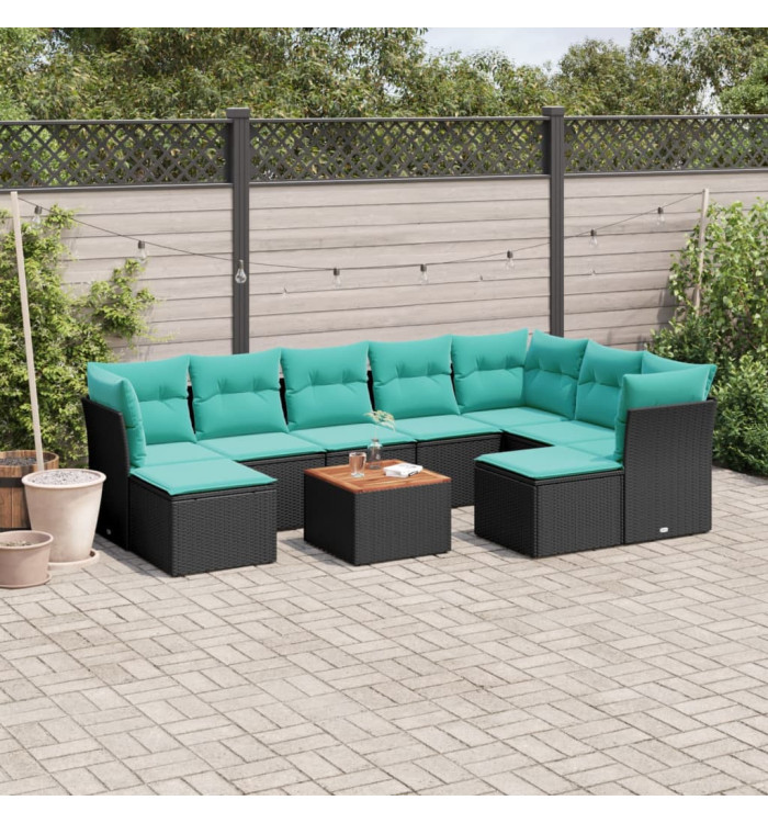Salon de jardin 10 pcs avec coussins noir résine tressée | Mobilier & Déco