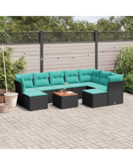 Salon de jardin 10 pcs avec coussins noir résine tressée | Mobilier & Déco