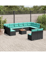 Salon de jardin avec coussins 13 pcs noir résine tressée | Mobilier & Déco