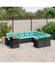 Salon de jardin 10 pcs avec coussins noir résine tressée | Mobilier & Déco