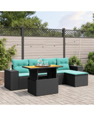 Salon de jardin 6 pcs avec coussins noir résine tressée | Mobilier & Déco