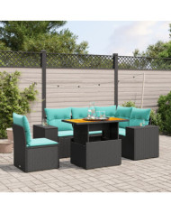 Salon de jardin 6 pcs avec coussins noir résine tressée | Mobilier & Déco