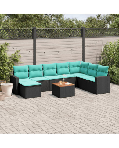 Salon de jardin 9 pcs avec coussins noir résine tressée | Mobilier & Déco