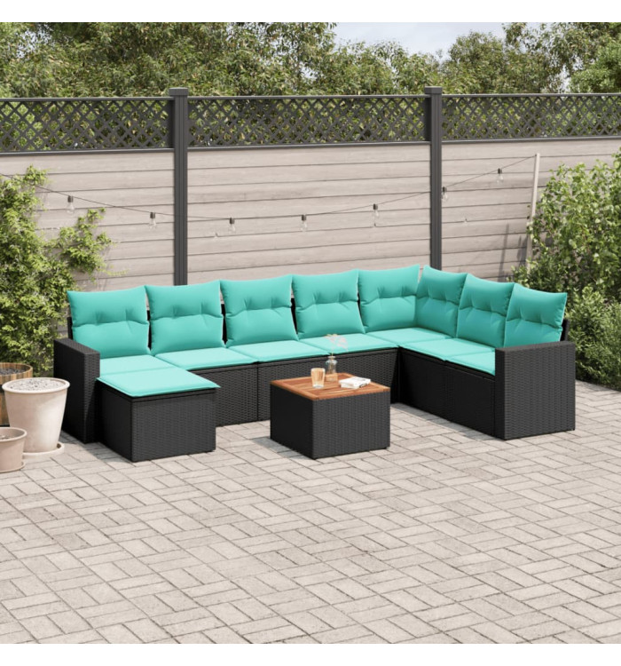 Salon de jardin 9 pcs avec coussins noir résine tressée | Mobilier & Déco
