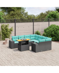 Salon de jardin 9 pcs avec coussins noir résine tressée | Mobilier & Déco
