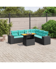 Salon de jardin 7 pcs avec coussins noir résine tressée | Mobilier & Déco