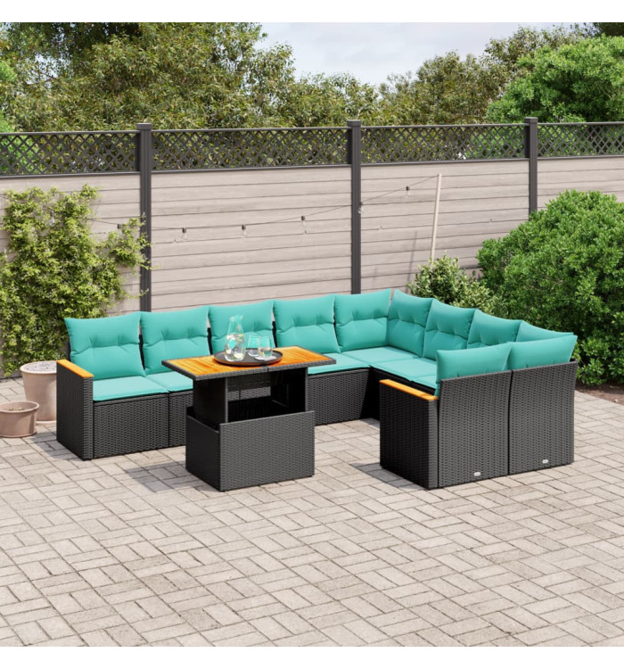 Salon de jardin 10 pcs avec coussins noir résine tressée | Mobilier & Déco