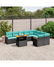 Salon de jardin 10 pcs avec coussins noir résine tressée | Mobilier & Déco