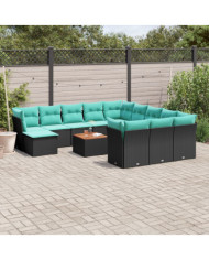 Salon de jardin avec coussins 13 pcs noir résine tressée | Mobilier & Déco