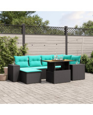 Salon de jardin 7 pcs avec coussins noir résine tressée | Mobilier & Déco